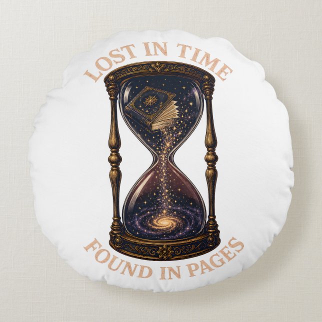 Lost In Time Found In Pages Round Pillow (Front)