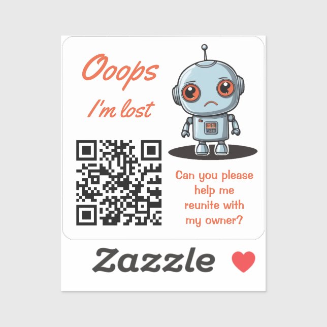 Lost Item Return QR Sticker Adorable Robot (Sheet)