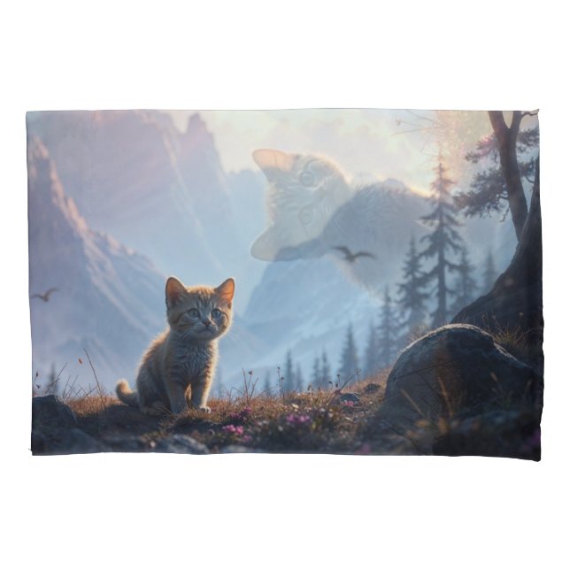 Lost Kitten in the Wilderness Pillow Case (Front)