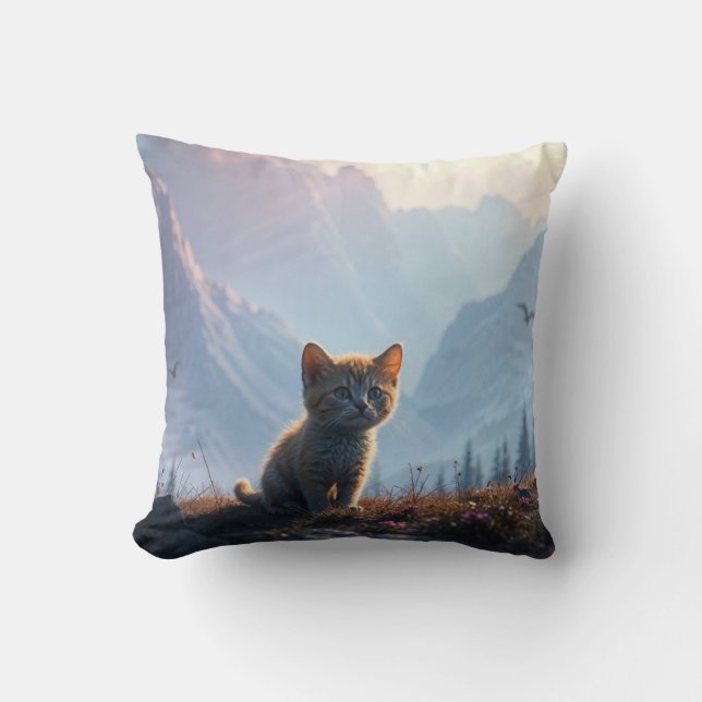Lost Kitten in the Wilderness Throw Pillow (Front)