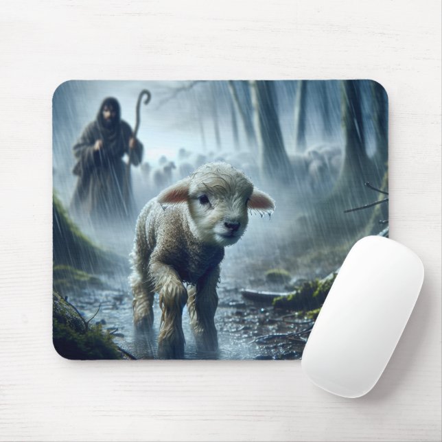 Lost Lamb In Rainy Forest Mouse Pad (With Mouse)