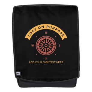 Lost On Purpose Compass Travel Hiking Add Text Backpack