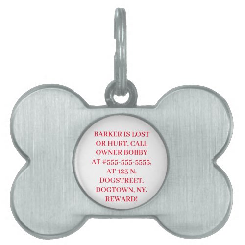 LOST OR HURT DOG OR CAT ALERT PROTECTOR INFO TAG PET ID TAG