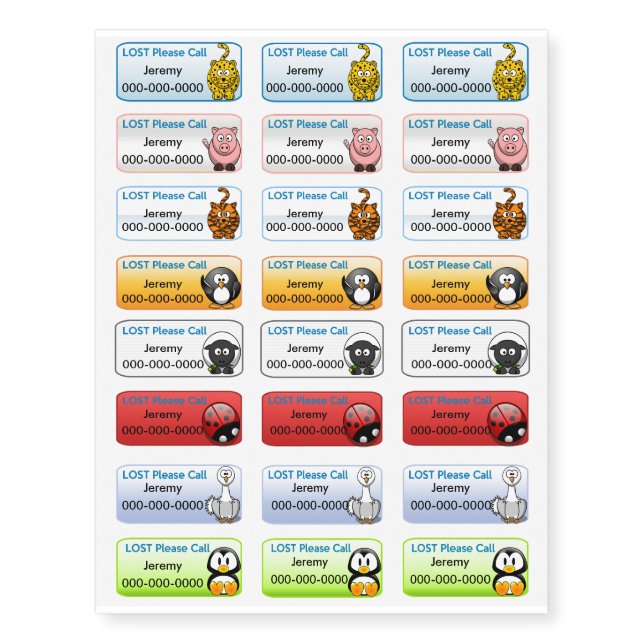 Lost Person Cute Animals Temporary Tattoos (Front)