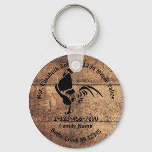 Lost Rooster Silhouette Family Home Address Keychain