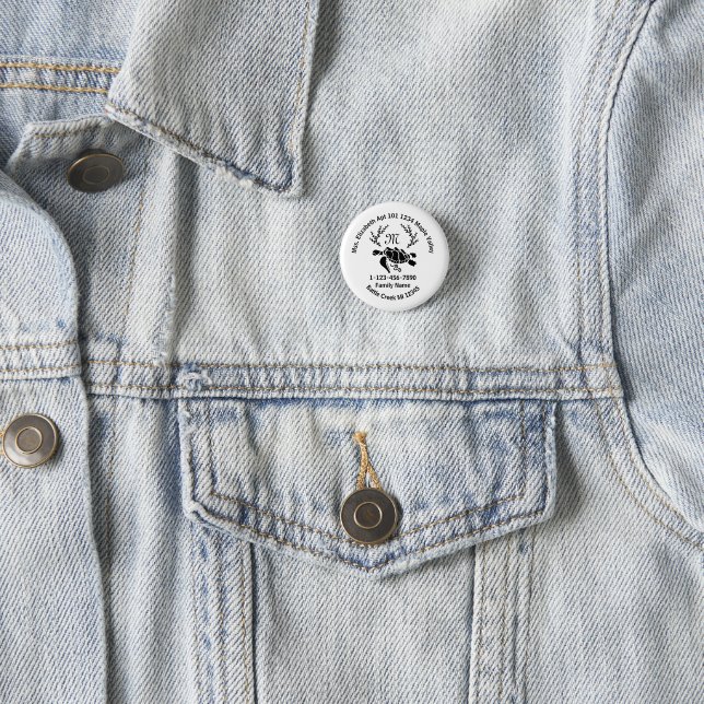 Lost Sea Turtle Monogram Family Home Address  Button (In Situ)