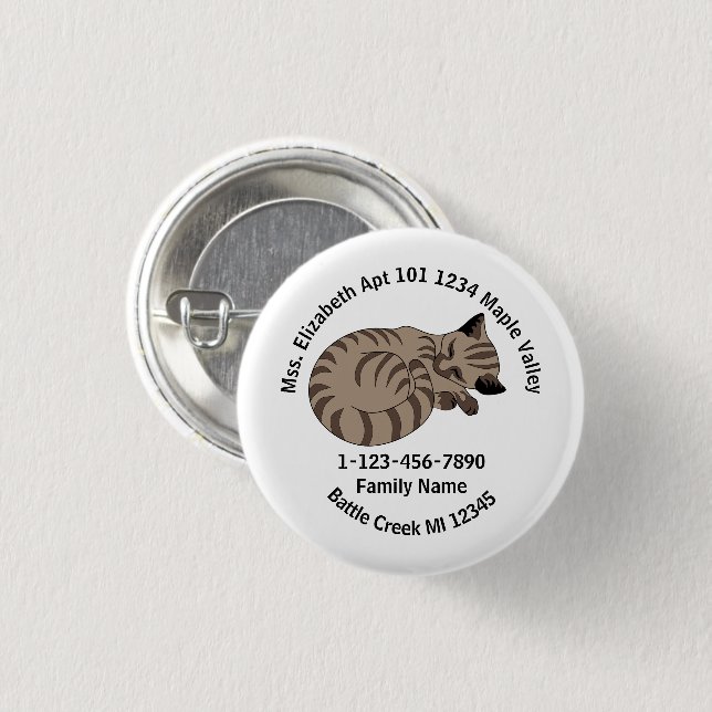 Lost Tan Tabby Kitten Family Home Address  Button (Front & Back)