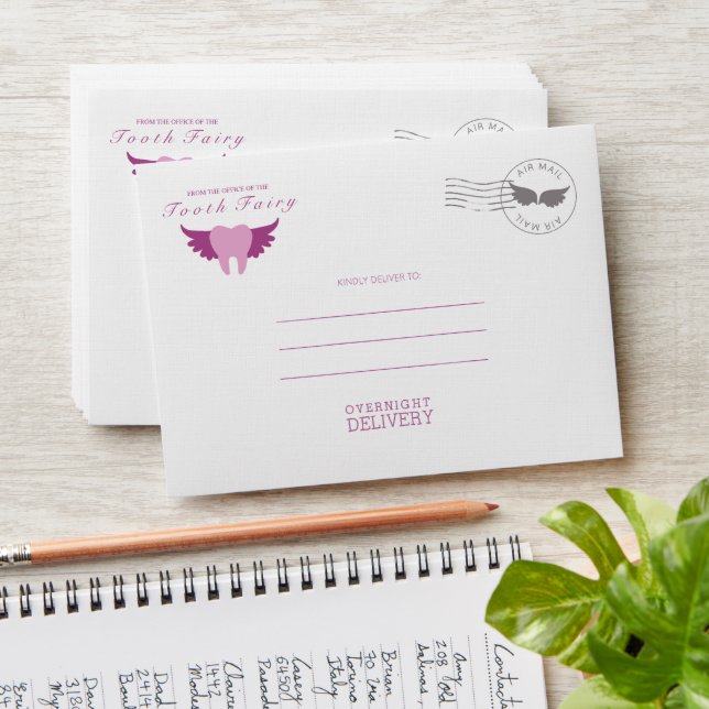 Lost Tooth Keepsake Note & Receipt Envelope Pink (Stacked)