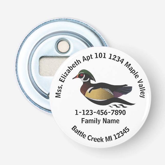 Lost Wood Duck Home Address Bottle Opener (Front)