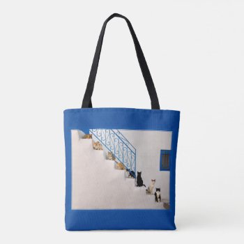 Lot Of Cats On A White Stairway In A Greek Village Tote Bag by Kathom_Photo at Zazzle