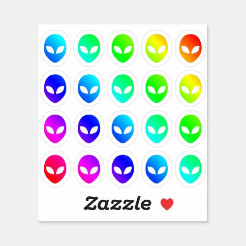 Lot Of Colorful Alien Heads Tiny Rainbow Shapes Sticker