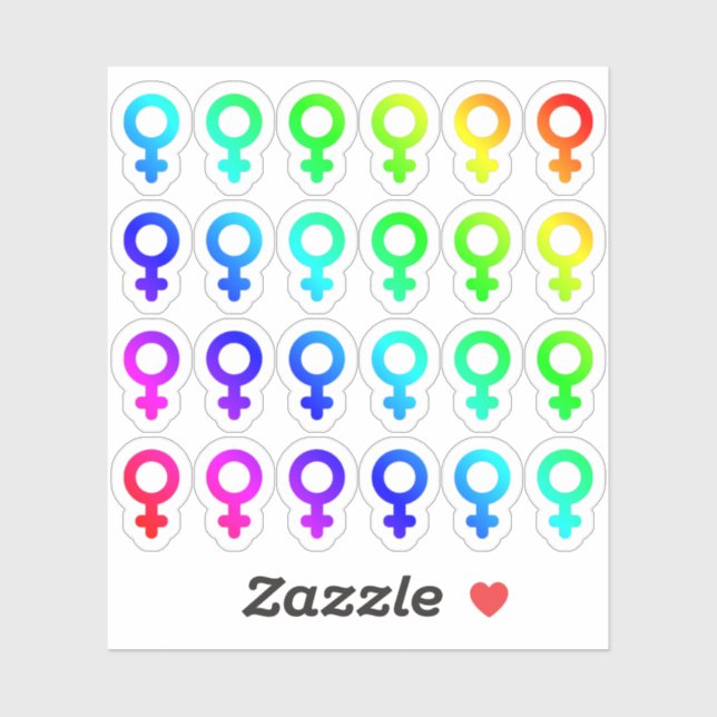 Lot Of Colorful Female Gender Symbols Tiny Rainbow Sticker (Sheet)