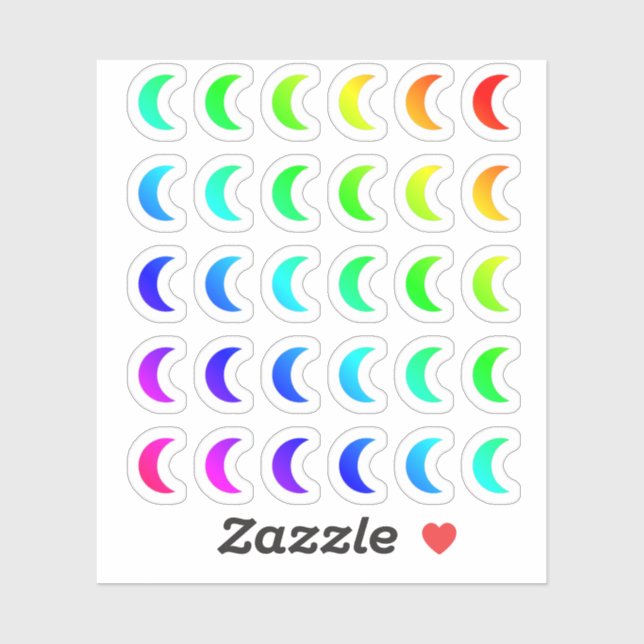 Lot Of Colorful Moon Tiny Rainbow Crescent Shapes Sticker (Sheet)