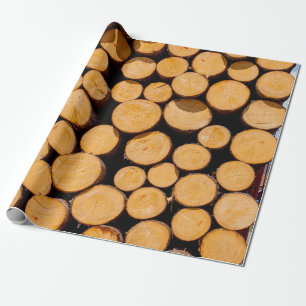 Lot of many Wood Trunk oak Trees round teak log cu Wrapping Paper