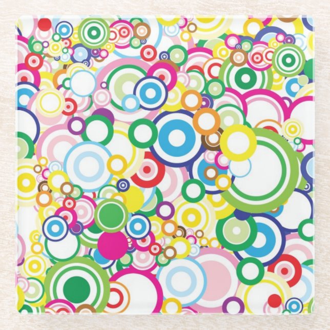 Lot of vivid circles glass coaster (Front)