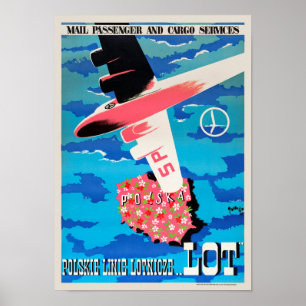 LOT Poland Vintage Travel Poster