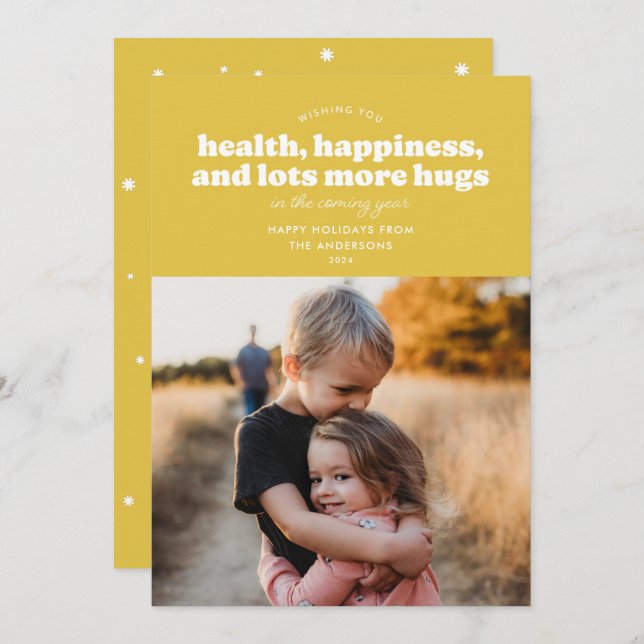 Lots More Hugs Holiday Card (Mustard) (Front/Back)