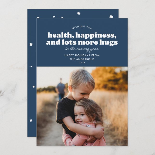 Lots More Hugs Holiday Card (Navy Blue) (Front/Back)