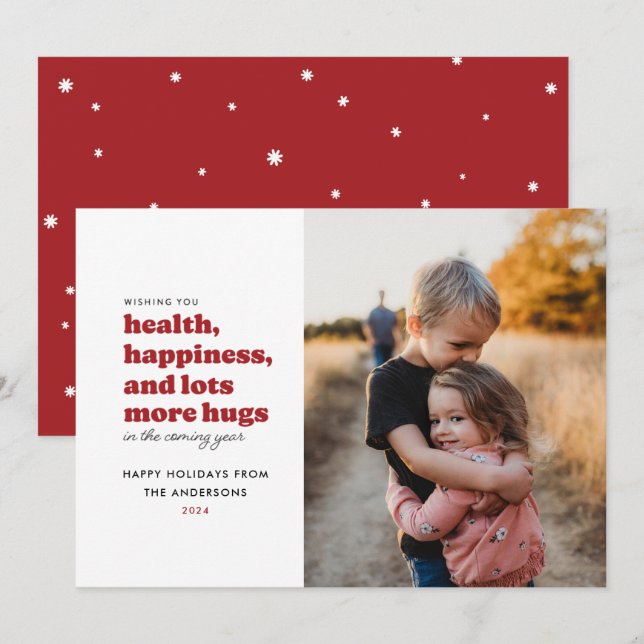 Lots More Hugs Photo Holiday Card (Red) (Front/Back)