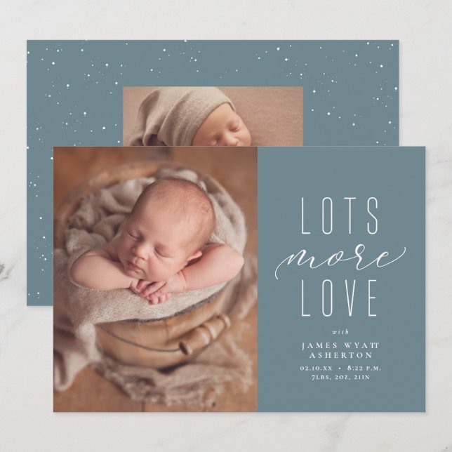Lots more love blue photo birth announcement (Front/Back)