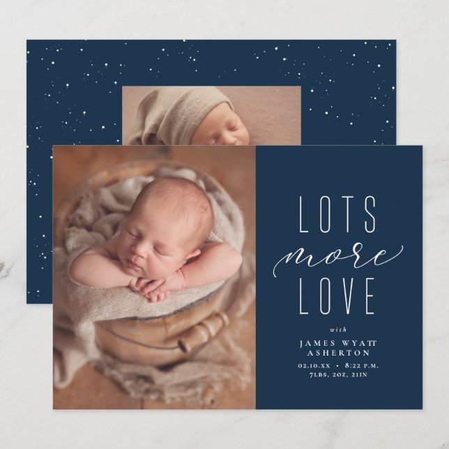 Lots more love navy photo birth announcement (Front/Back)