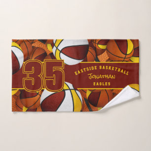 Lots of basketballs athlete name maroon gold hand towel