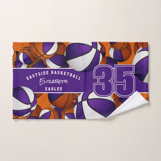 Lots of basketballs athletic purple team colors hand towel  (Hand Towel)
