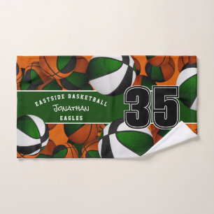 Lots of basketballs black green team sports colors hand towel