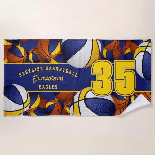 basketball blue gold team colors beach towel