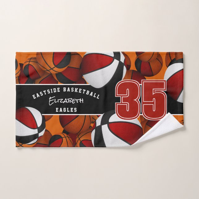 Lots of basketballs custom athlete name red black hand towel  (Hand Towel)