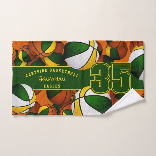 Lots of basketballs green gold custom team name hand towel  (Hand Towel)