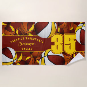 Lots of basketballs maroon gold kids team colors beach towel