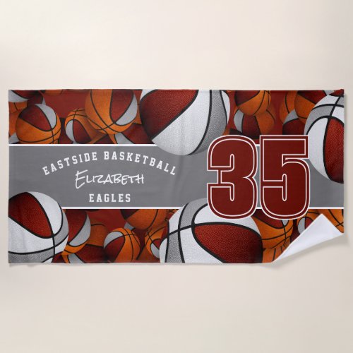 Lots of basketballs maroon gray buy 1 or bulk beach towel