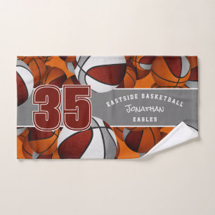 Lots of basketballs maroon gray kids team colors hand towel 