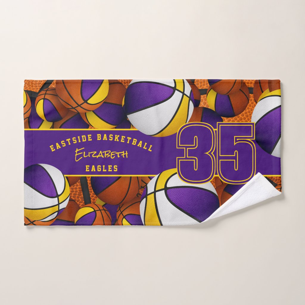 purple gold basketball team colors hand towell