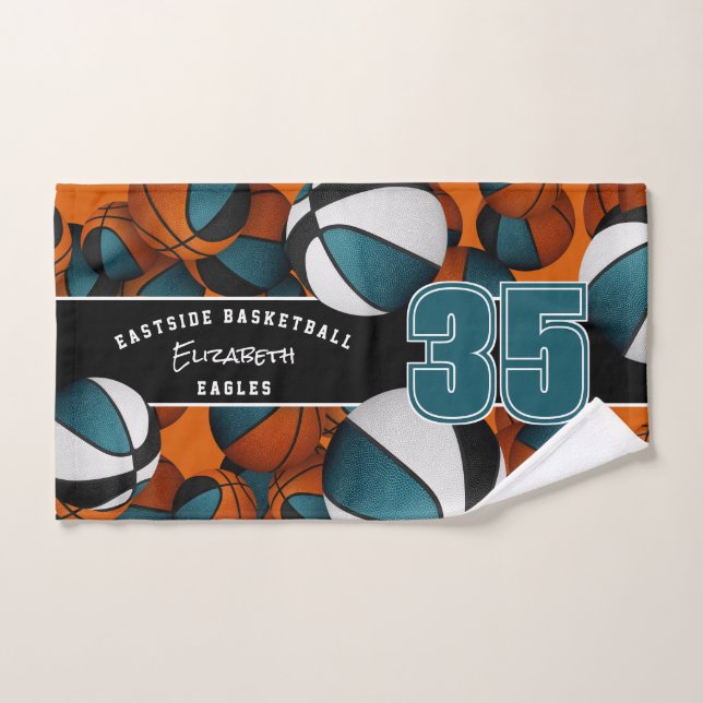 Lots of basketballs sports teal black team spirit hand towel  (Hand Towel)
