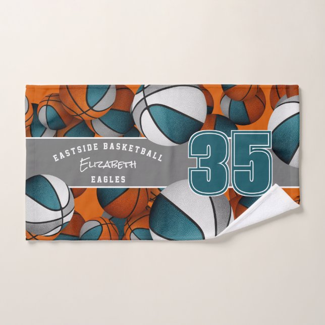 Lots of basketballs sports teal gray team spirit hand towel  (Hand Towel)