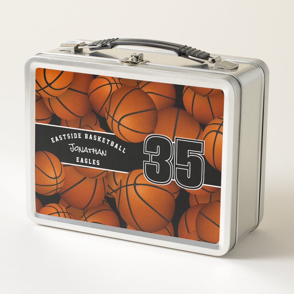 Lots of basketballs team player name metal lunch box