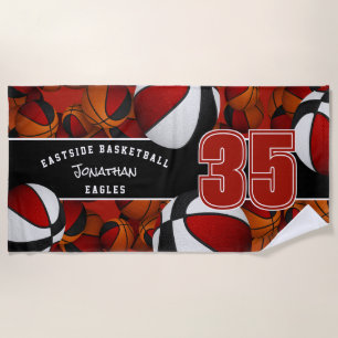 Lots of basketballs team spirit gifts red black beach towel