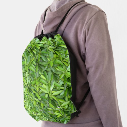 Lots of beautiful green leaves drawstring bag