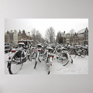 Lots of bicycles in winter in Amsterdam Netherland Poster