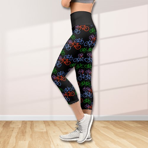 Lots of Bicycles Pattern on Black Capri Leggings