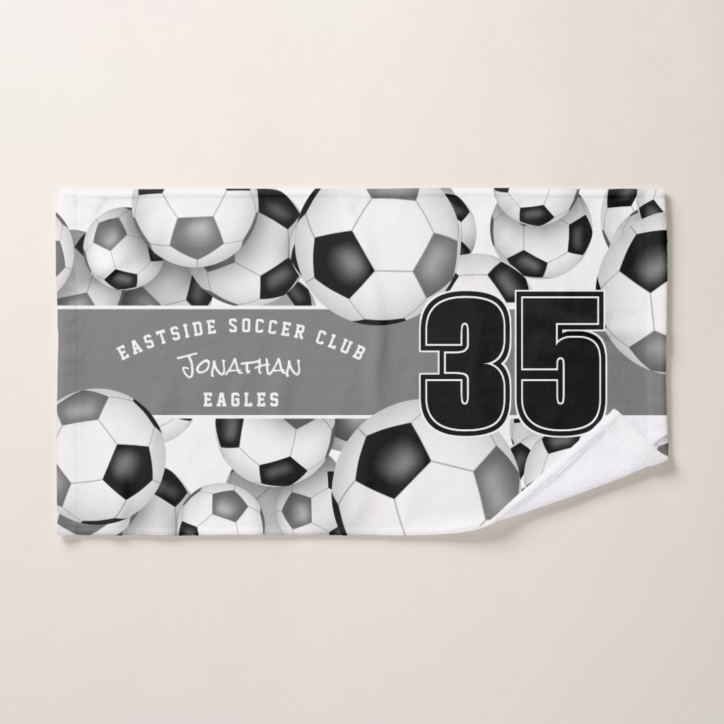 black gray soccer team colors hand towell