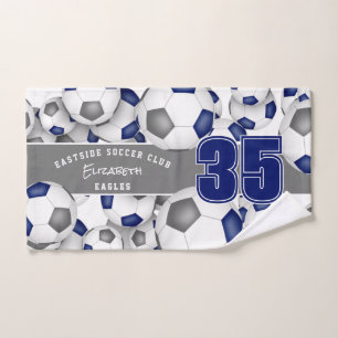 Lots of blue gray soccer balls team spirit gifts hand towel