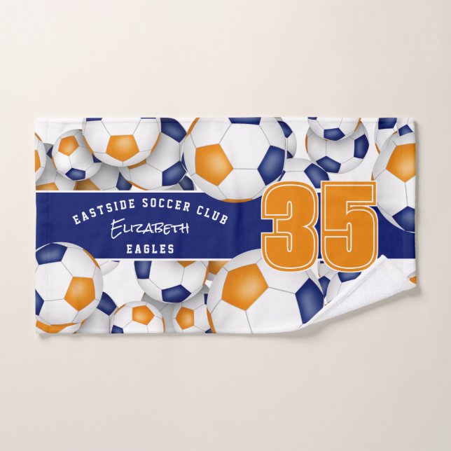 Lots of blue orange soccer balls team spirit gifts hand towel  (Hand Towel)