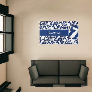 Lots of blue volleyballs dorm room sports decor rug