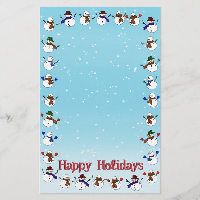 Lots of  Christmas Cartoon Snowmen Stationery (Front)