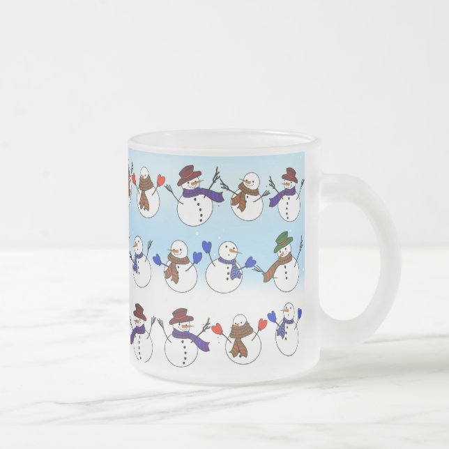 Lots of  Christmas Snowmen Frosted Glass Coffee Mug (Right)