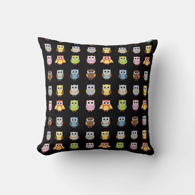 Lots of Colorful Cute Owls Pattern Throw Pillow (Front)