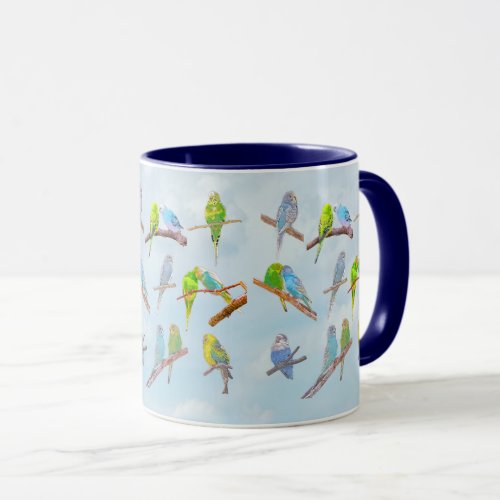 Lots of colorful parakeets _ cute little birds  mug